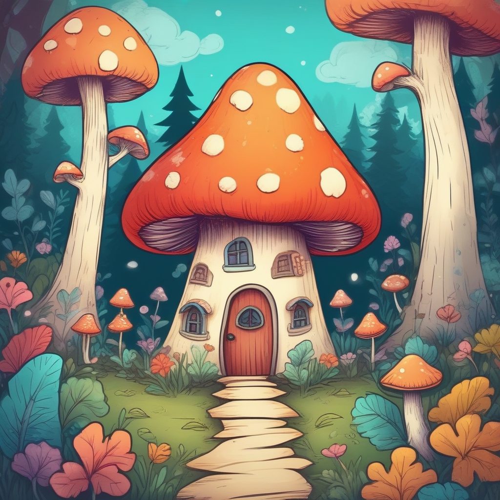 🍄魔法森林里的蘑菇屋！蜡笔笔触童话插画，超萌头像背景！