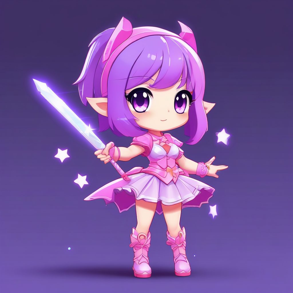 🔮魔法少女Q版变身！粉紫柔和色彩全身照，细节控必入提示词