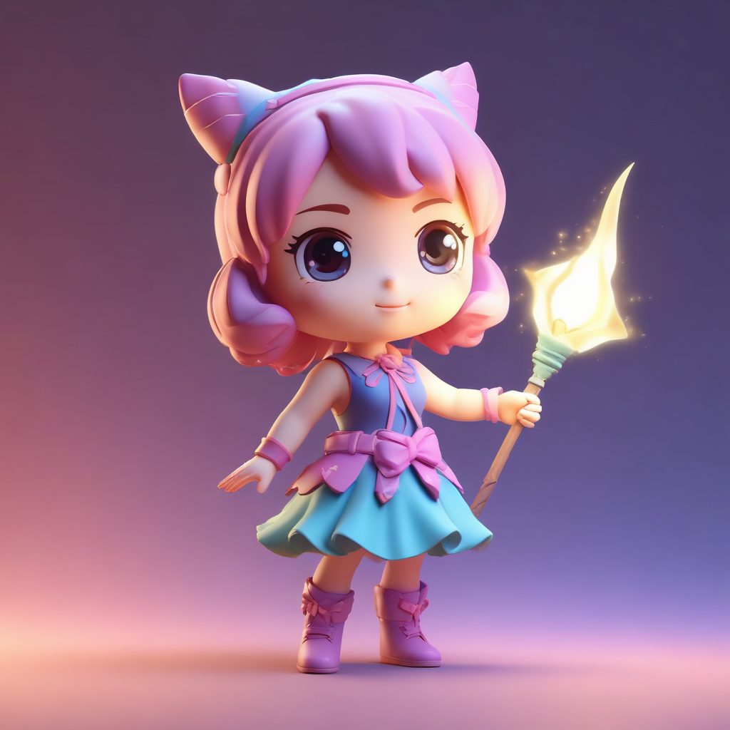 魔法少女Q版：正在施展治愈魔法的可爱动作与神秘表情