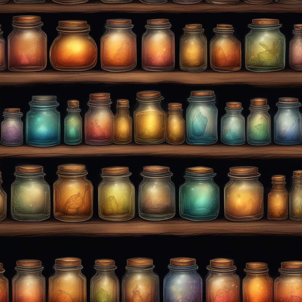 魔法药剂|巫师的药架,手绘彩铅复古插画