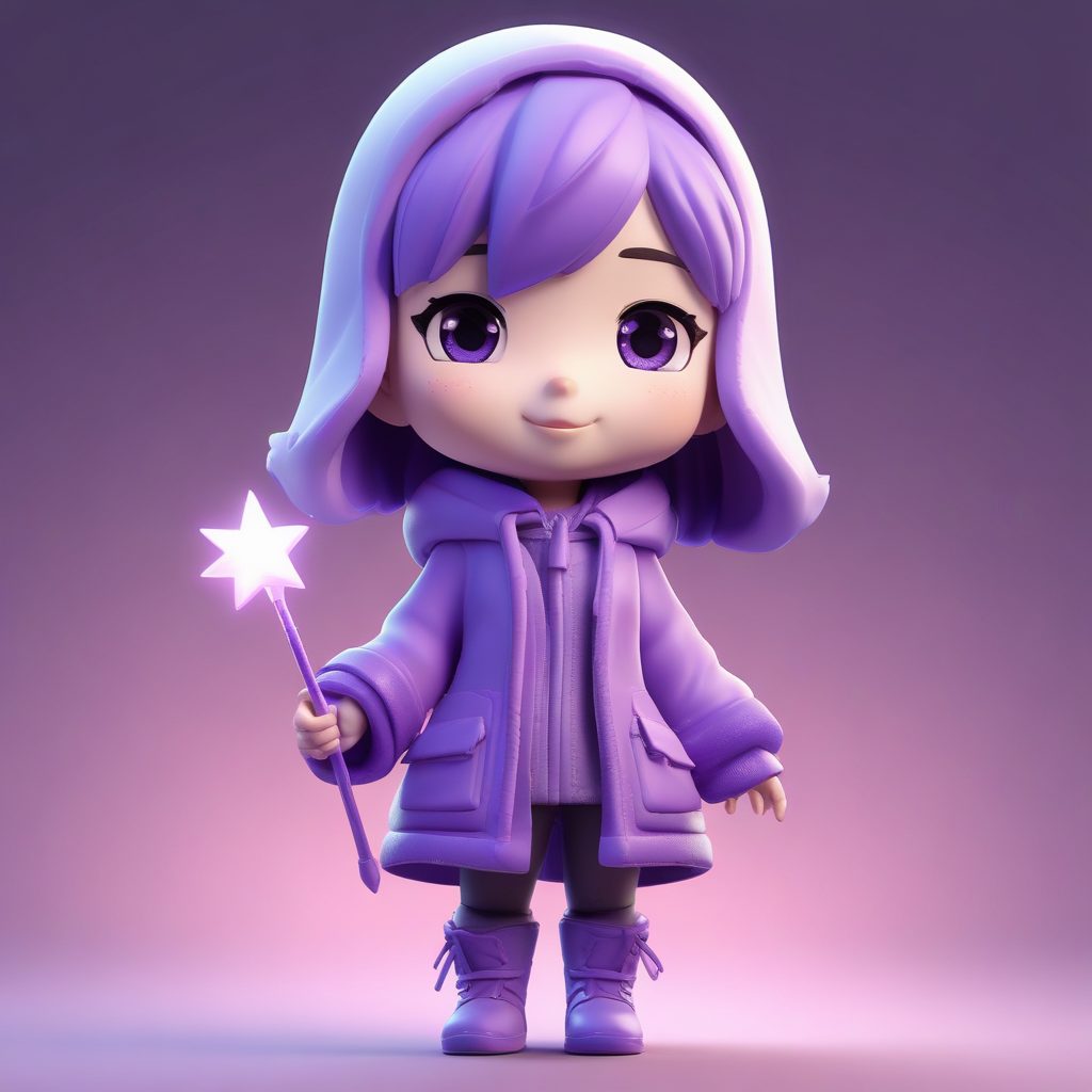 🔮魔法紫调!手持星星魔杖的Q版少女,全身盲盒手办提示词