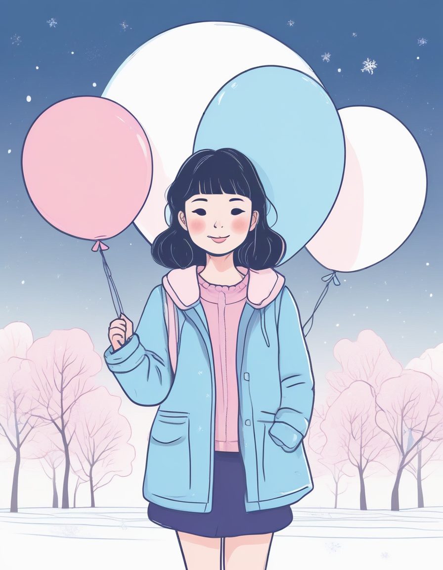 🎈拿着气球的少女！极简线稿插画，日系可爱风壁纸生成