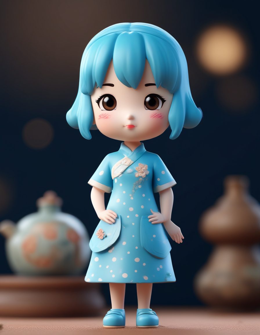 🍦 奶呼呼！可爱Q版旗袍少女捧脸撒娇图，C4D黏土治愈系