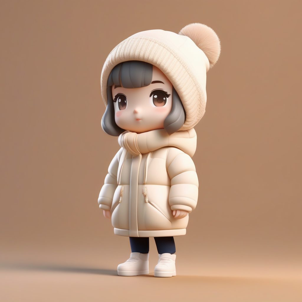 奶油冬日:C4D极简Q版羽绒服穿搭全身像AI绘画教程