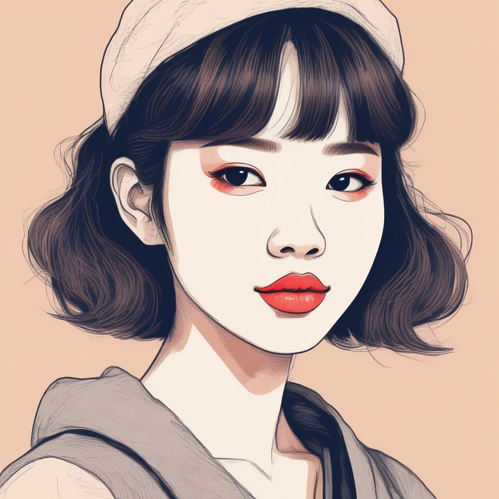 奶油蜡笔风：极简少女头像，暖色调，复古纸张纹理感十足