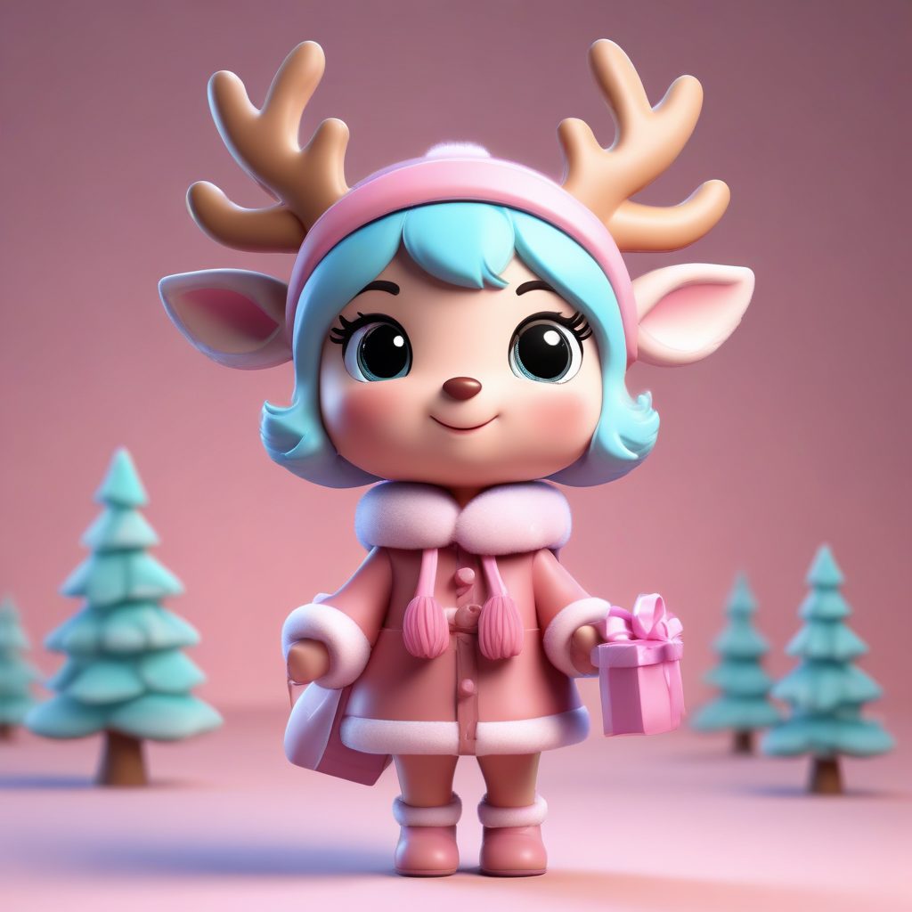奶油色系驯鹿圣诞萝莉:Octane渲染Q萌全身像,柔和光照AI绘图秘籍
