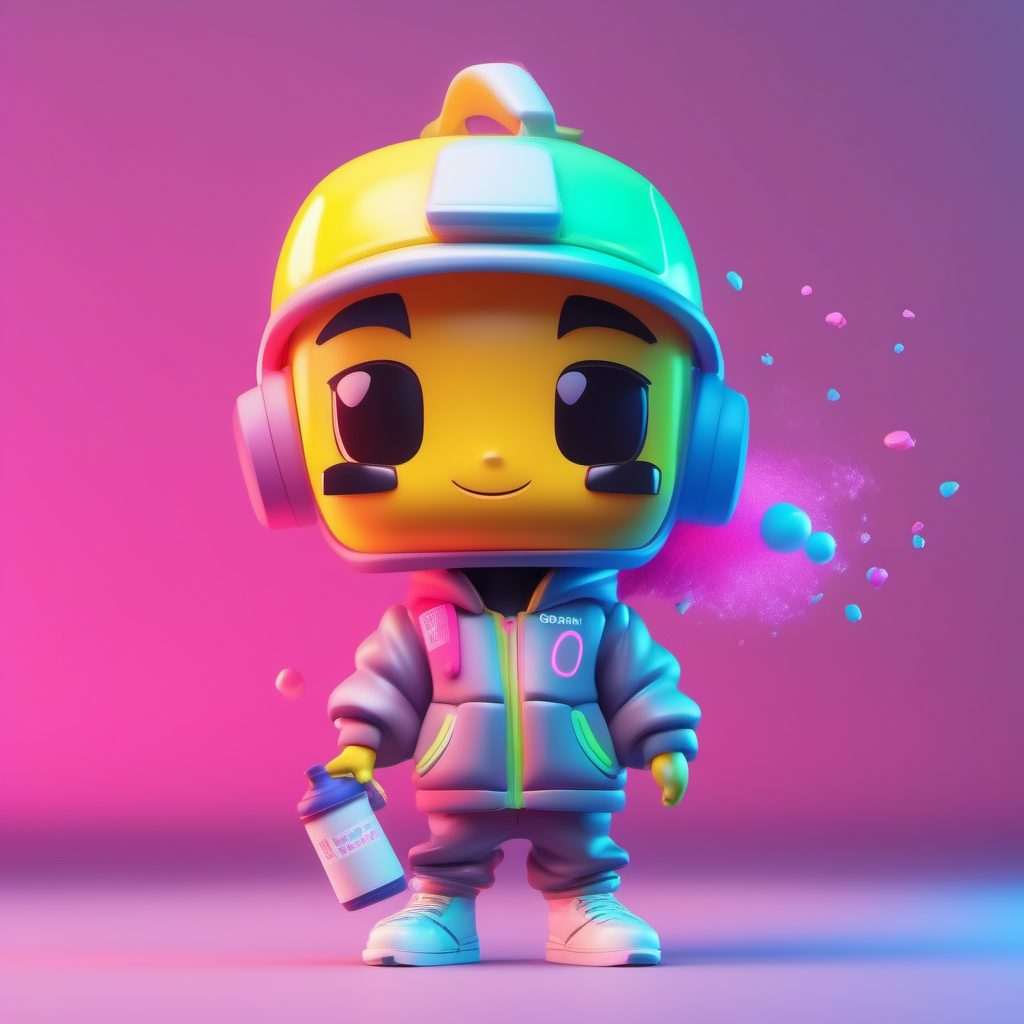 霓虹涂鸦艺术家:8K高细节C4D盲盒风Q版全身渲染