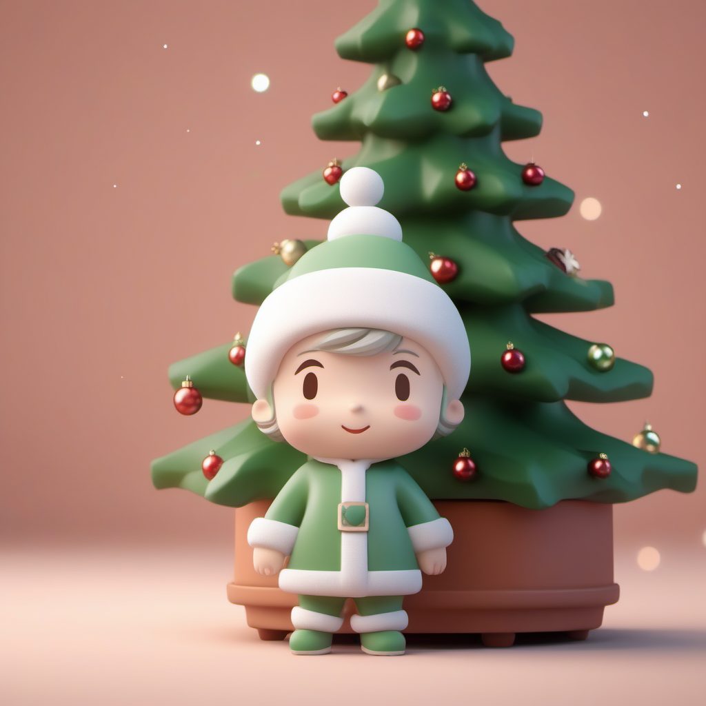 拟人化圣诞树Q版3D角色:高光C4D渲染图,纯色背景
