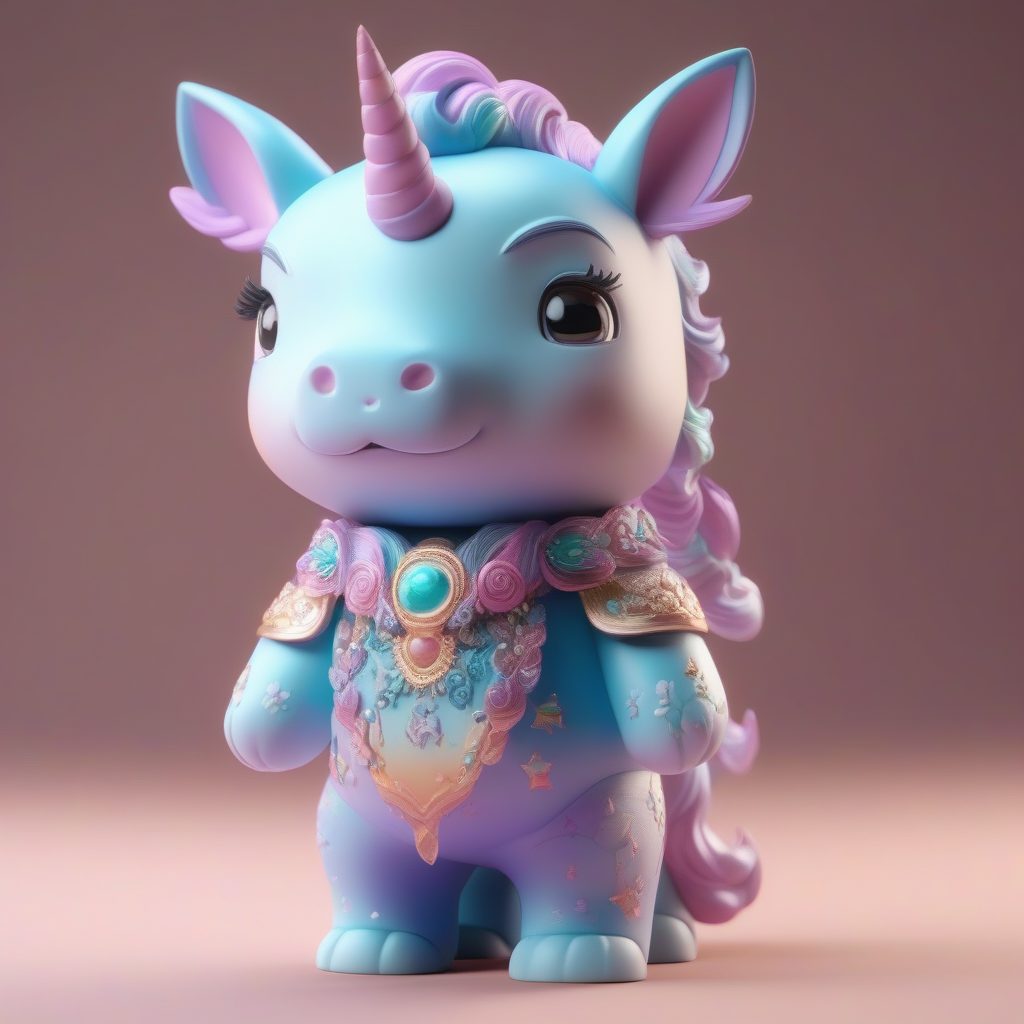 粘土材质Pop Mart风格：梦幻独角兽Q版手办AI绘画设置（8K高细节）