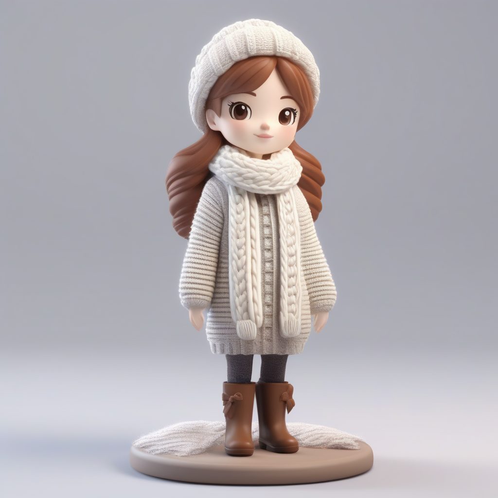粘土材质Q版少女:冬日毛衣长裙优雅穿搭3D全身站立图生成