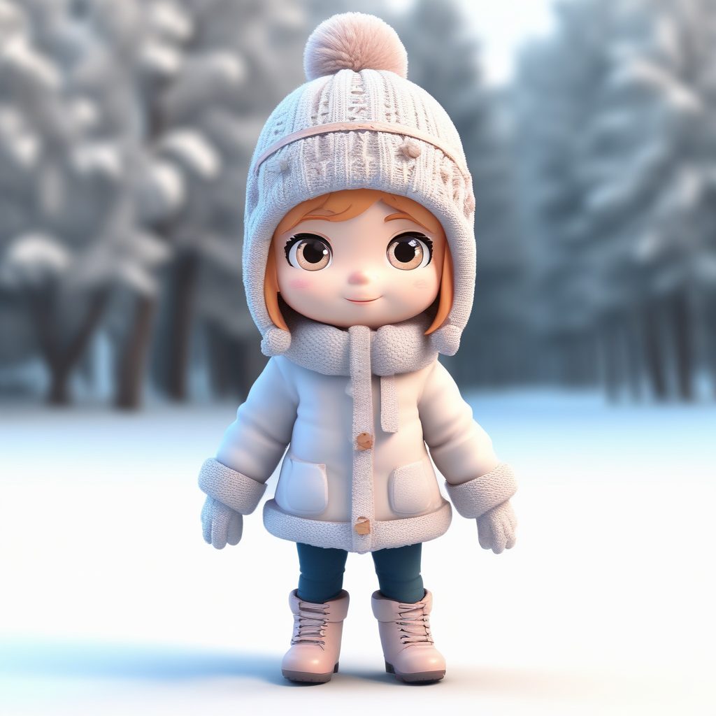 黏土感Q版少女：戴超大毛线手套的萌系冬季全身造型图