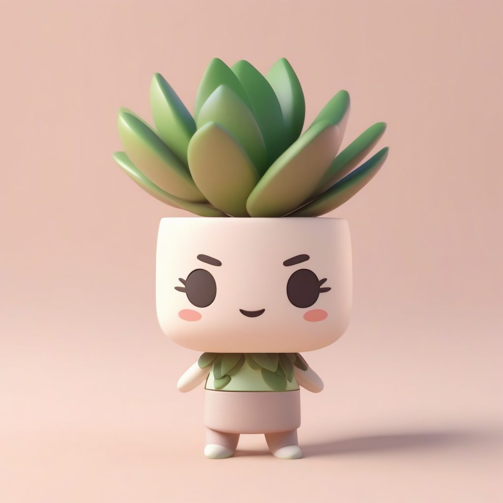 粘土质感多肉植物精灵:高细节8K渲染,治愈系卡哇伊Q版模型提示词