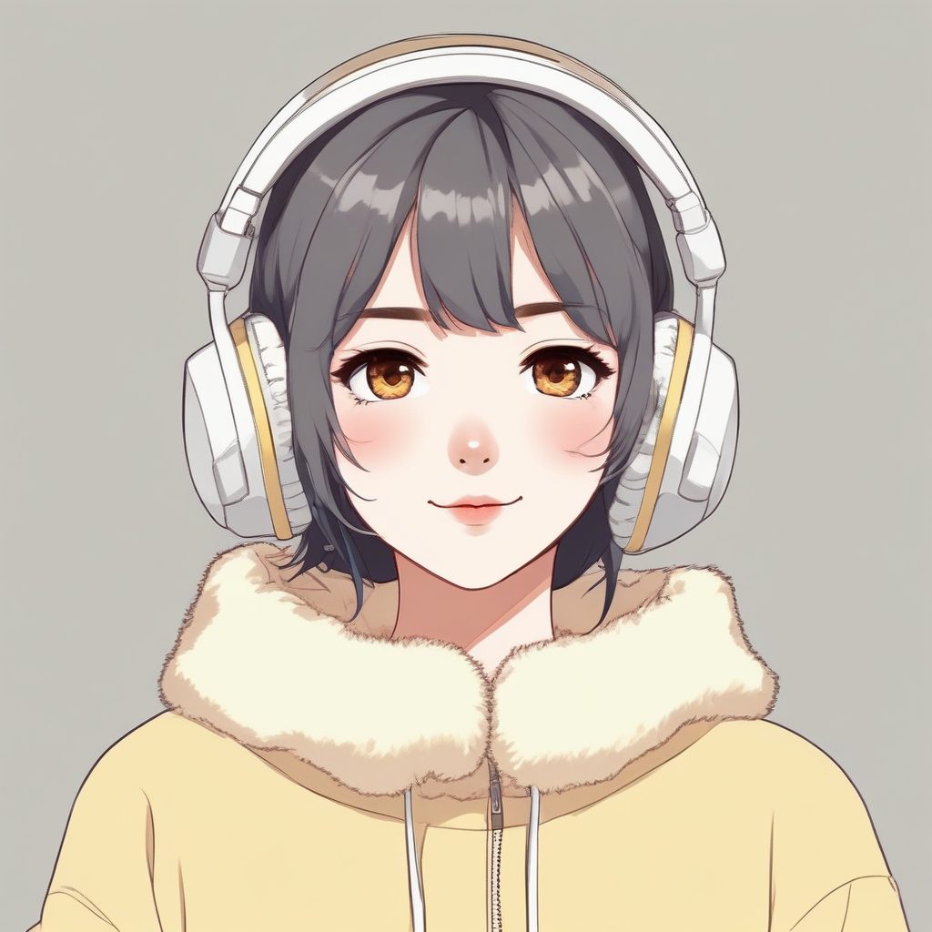 🍋柠檬黄活力 | 短款卫衣+耳罩少女全身线稿,元气少女头像