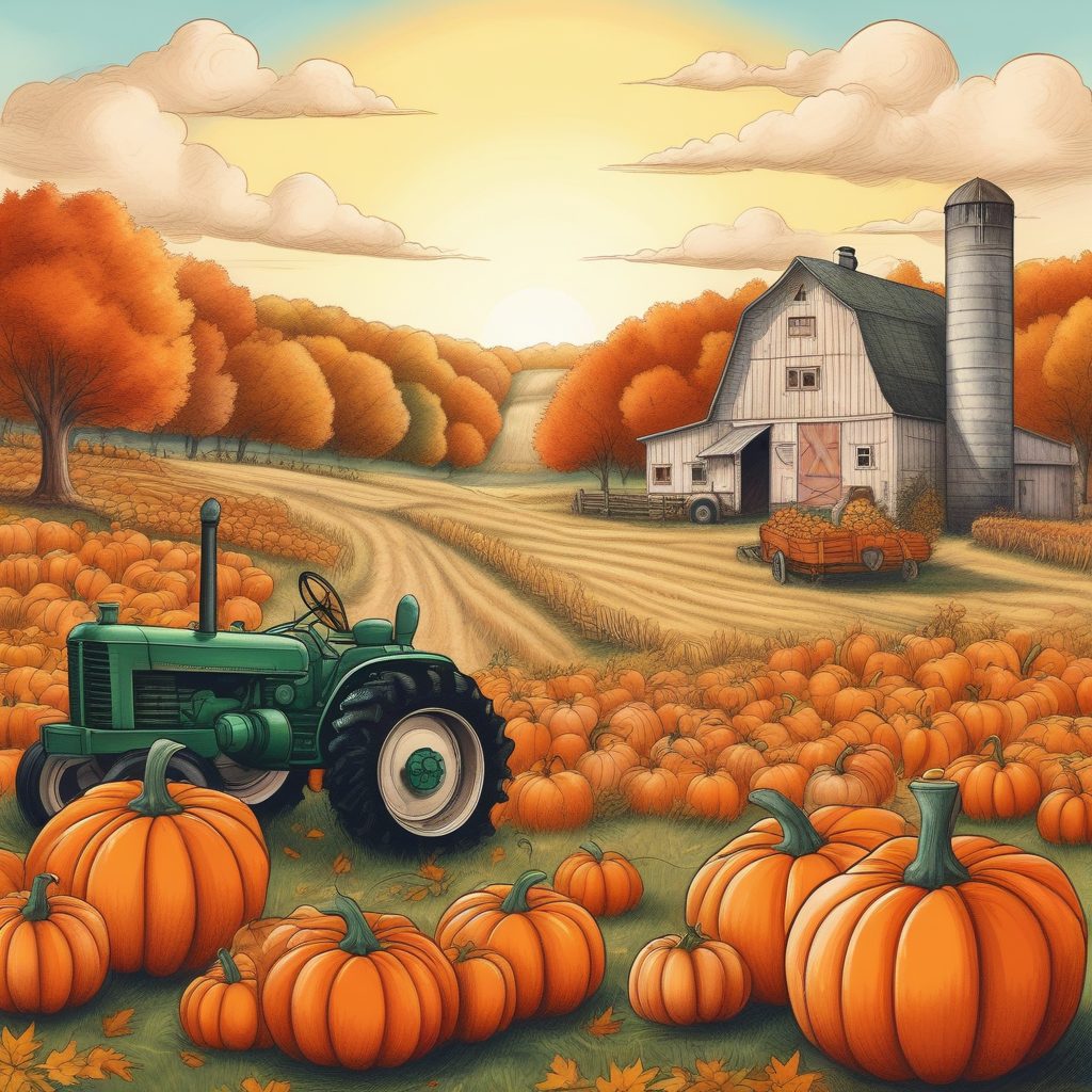 🍎农场丰收的秋日景象！温暖治愈系插画，田园背景图！