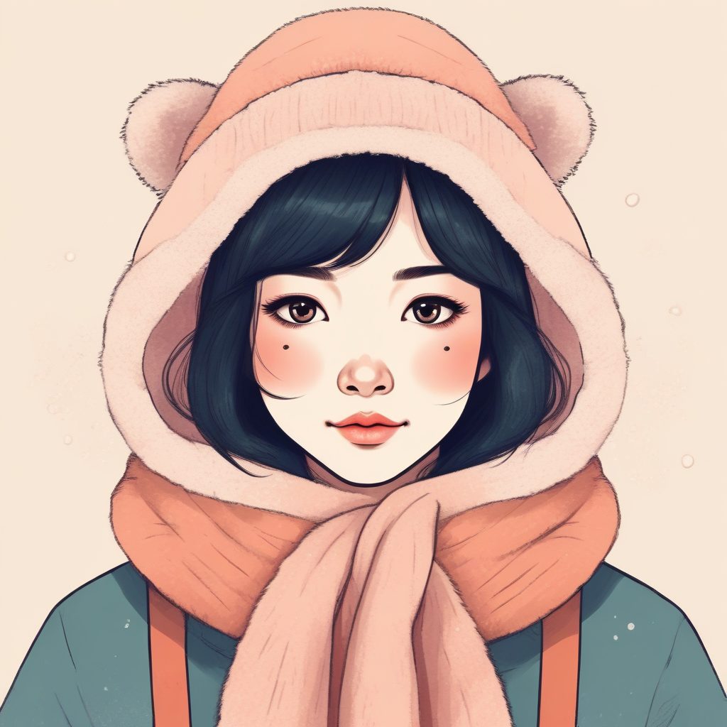 暖冬必备：毛茸茸质感手绘插画，温柔系少女头像，蜡笔厚重感