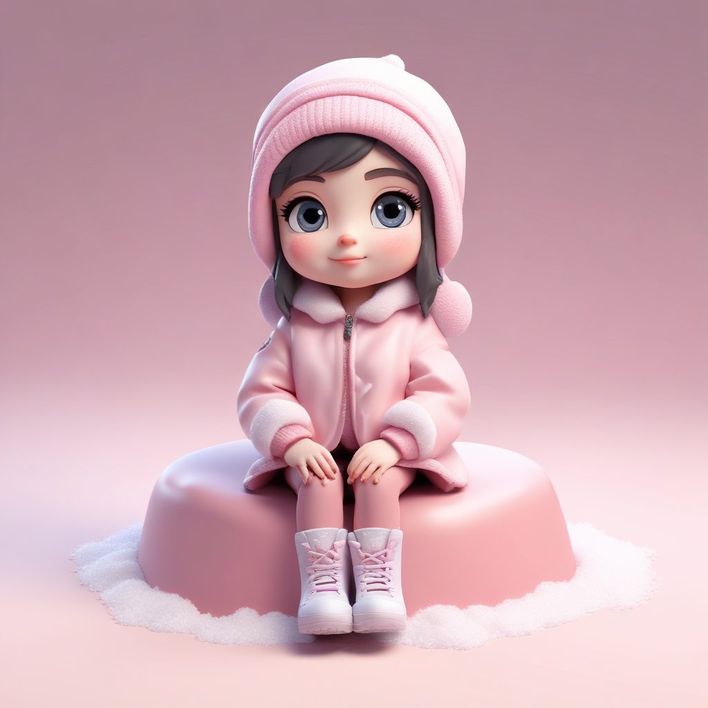 暖冬甜心：C4D建模雪堆上的Q版女孩，高细节全身图