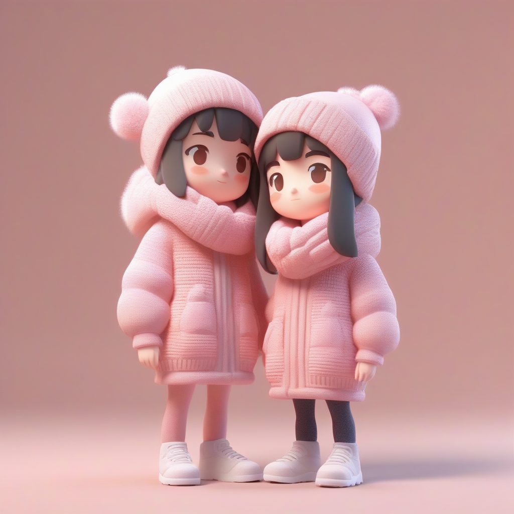 暖冬治愈系Q版情侣:毛茸茸围巾主题3D盲盒全身站立图