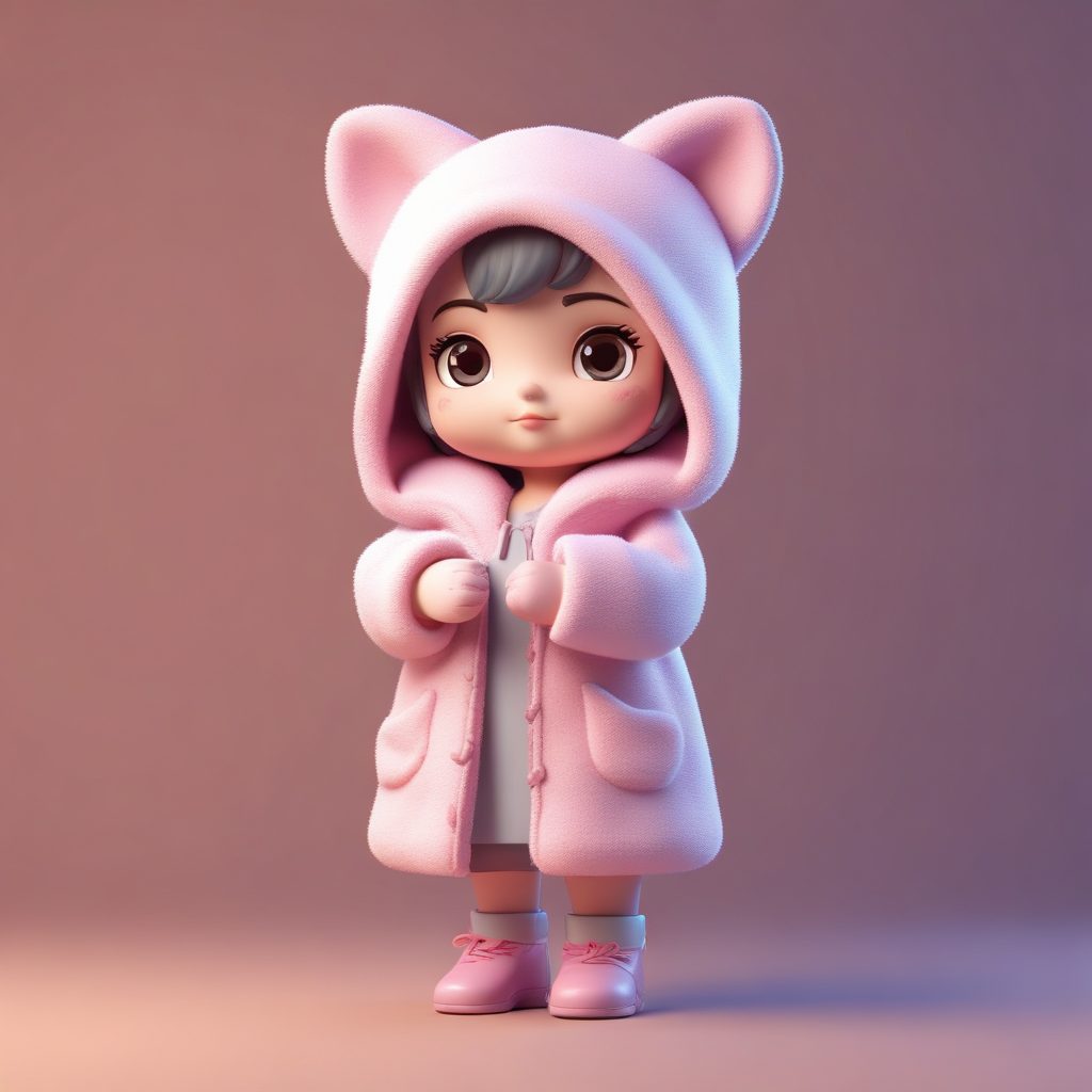 暖心宠物: Q版抱着小猫咪的治愈系冬日插画(AI)