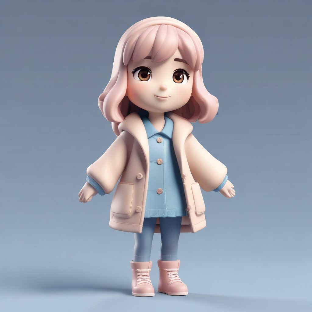 暖心拥抱!超厚羊毛大衣Q版少女的温柔抱抱动作C4D渲染