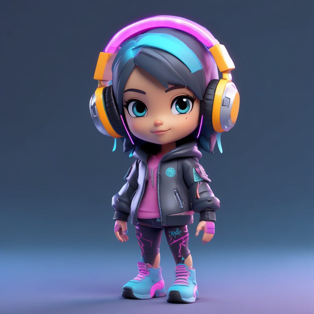 Octane渲染Q版赛博朋克女孩:粘土材质3D全身盲盒角色生成指南