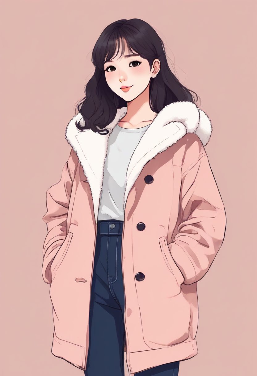 🎉OOTD穿搭插画！超可爱韩系少女，毛绒绒泰迪外套全身图，手机壳素材GET