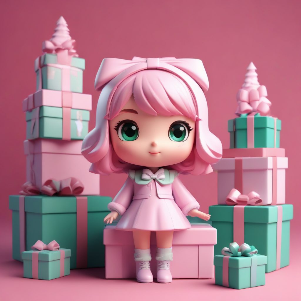 帕斯卡配色圣诞礼物女孩：超可爱3D C4D全身站立图，新手必看提示词