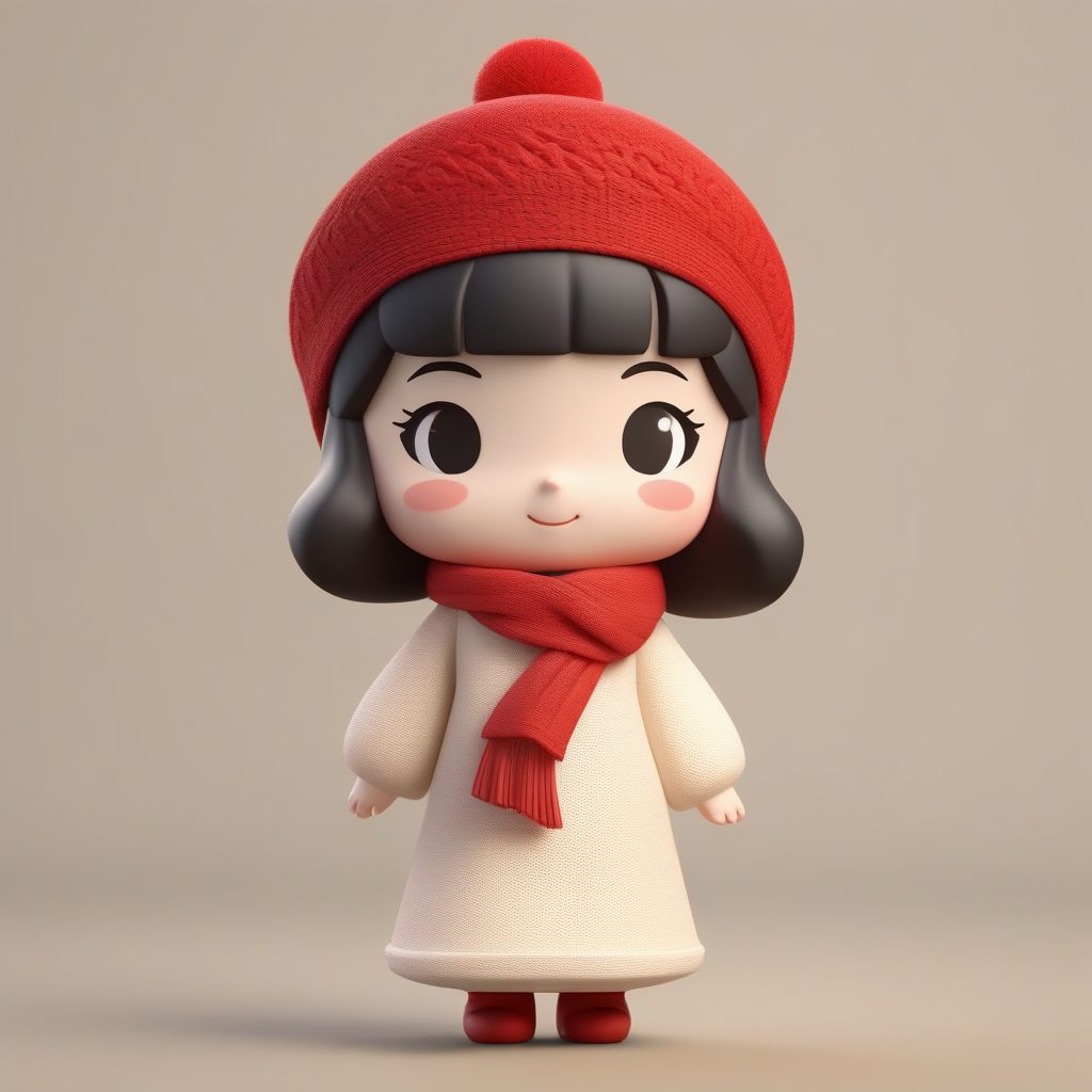 帕斯卡柔光下的旗袍女孩:3D手办冬装全身渲染与丰富表情刻画