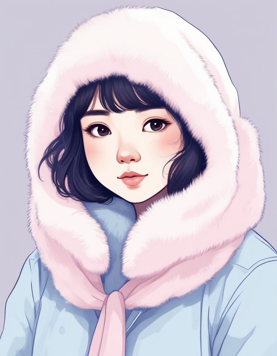 🧤蓬松感Max！极简线稿插画，日系少女的软糯冬装穿搭秘籍