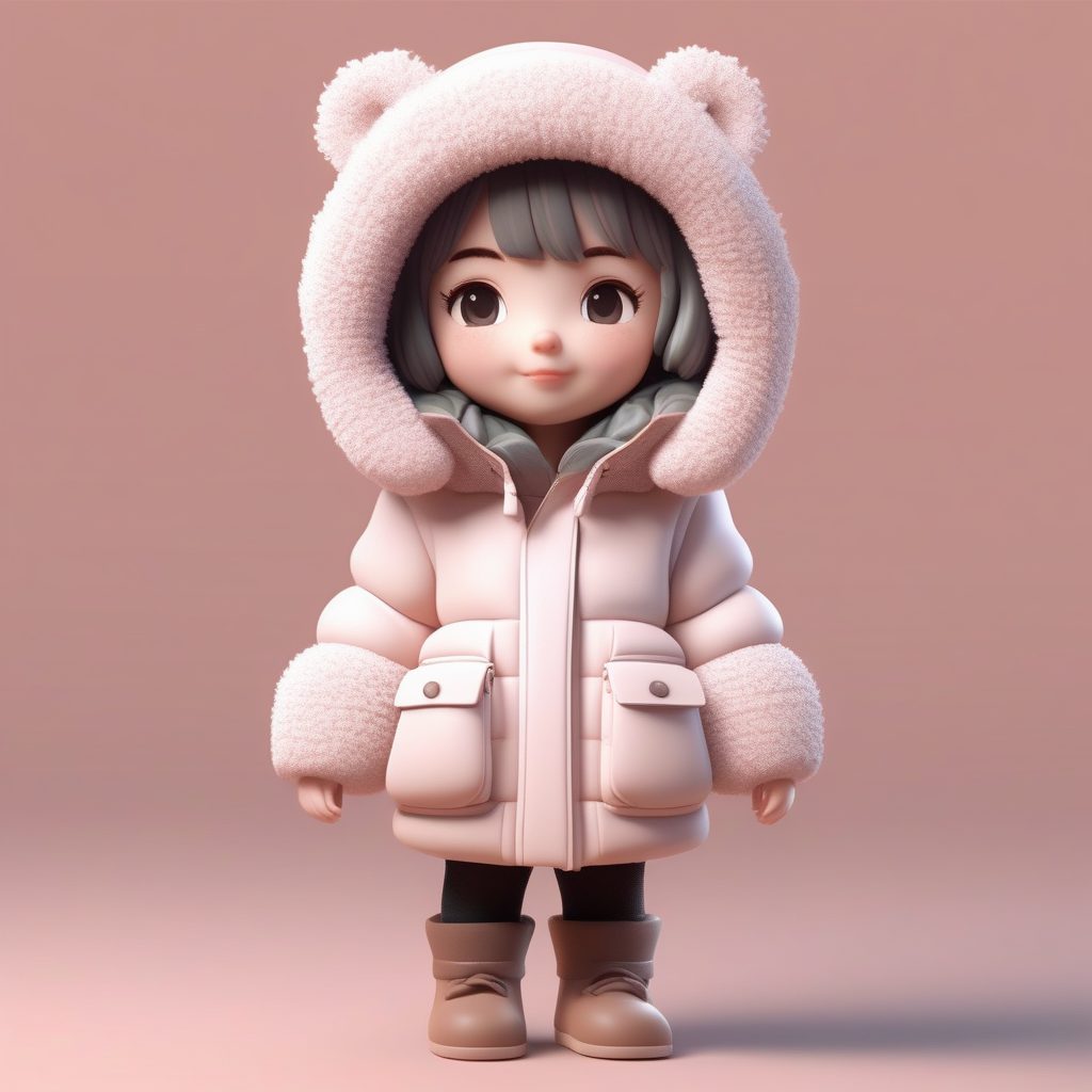 蓬松泰迪绒外套Q版人物:3D建模粘土质感冬日穿搭全身图
