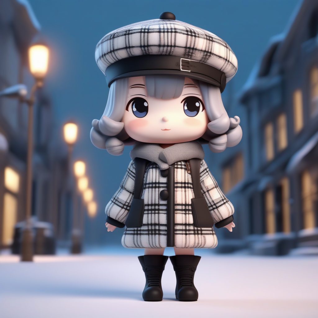 Pop Mart潮玩风：格子大衣Q版女孩全身像AI生成教程