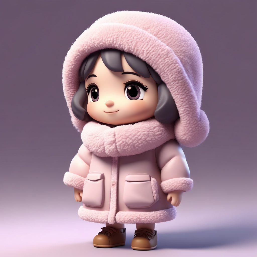 Pop Mart风格:戴毛线帽的可爱Q版女孩侧身看提示词