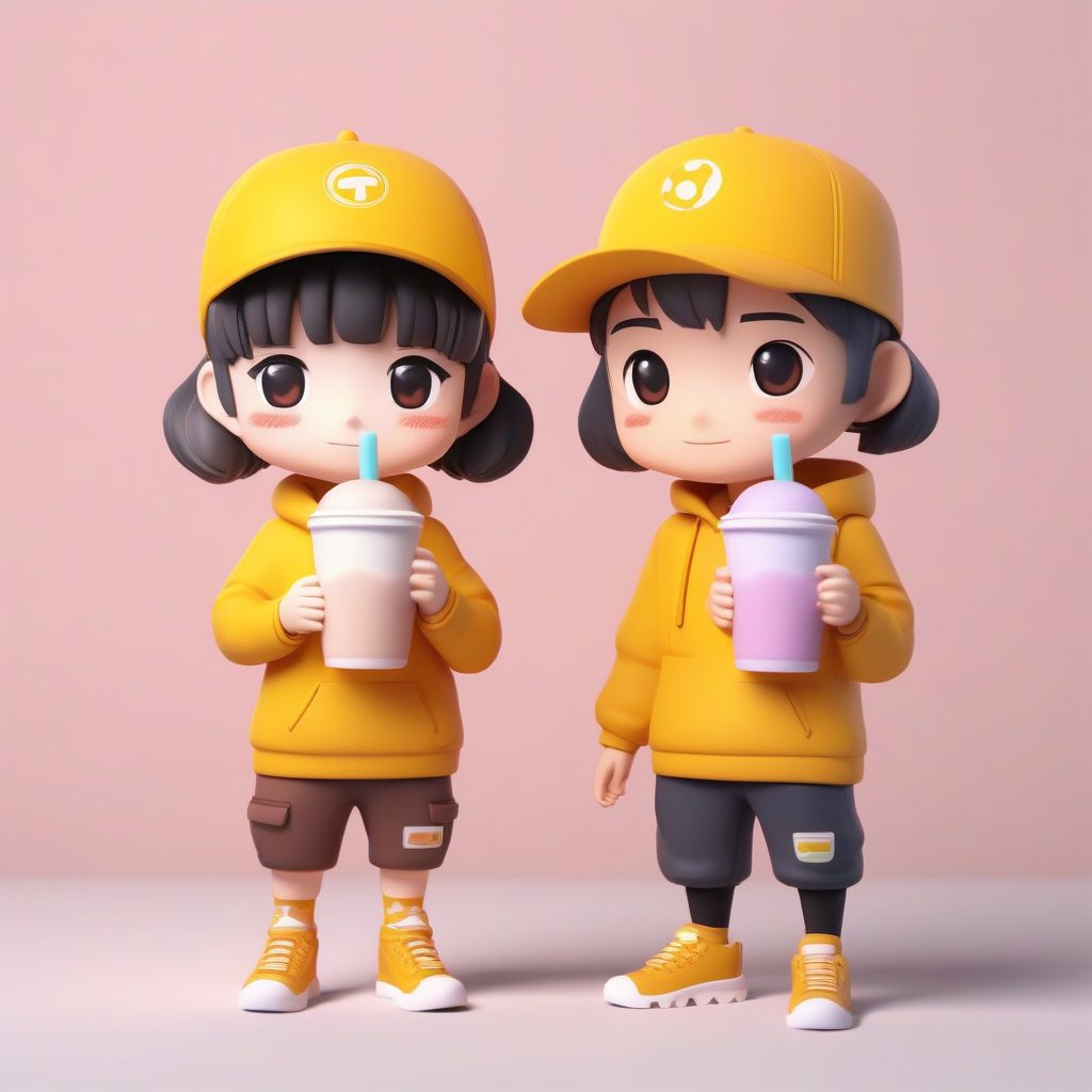 Pop Mart风格泡泡奶茶情侣：全身站立Q版头像生成秘籍