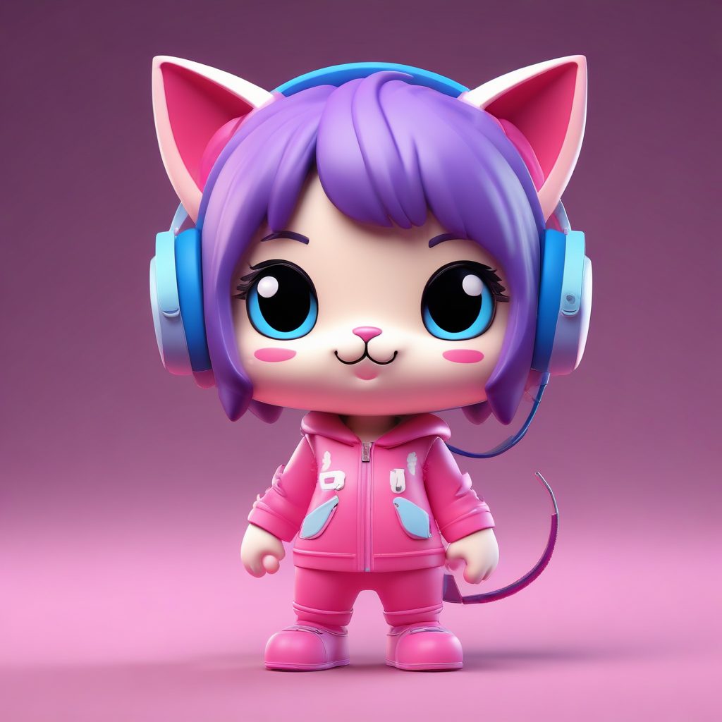 Pop Mart风格Q版电竞猫咪:粘土手办动态渲染技巧与纯色背景设置