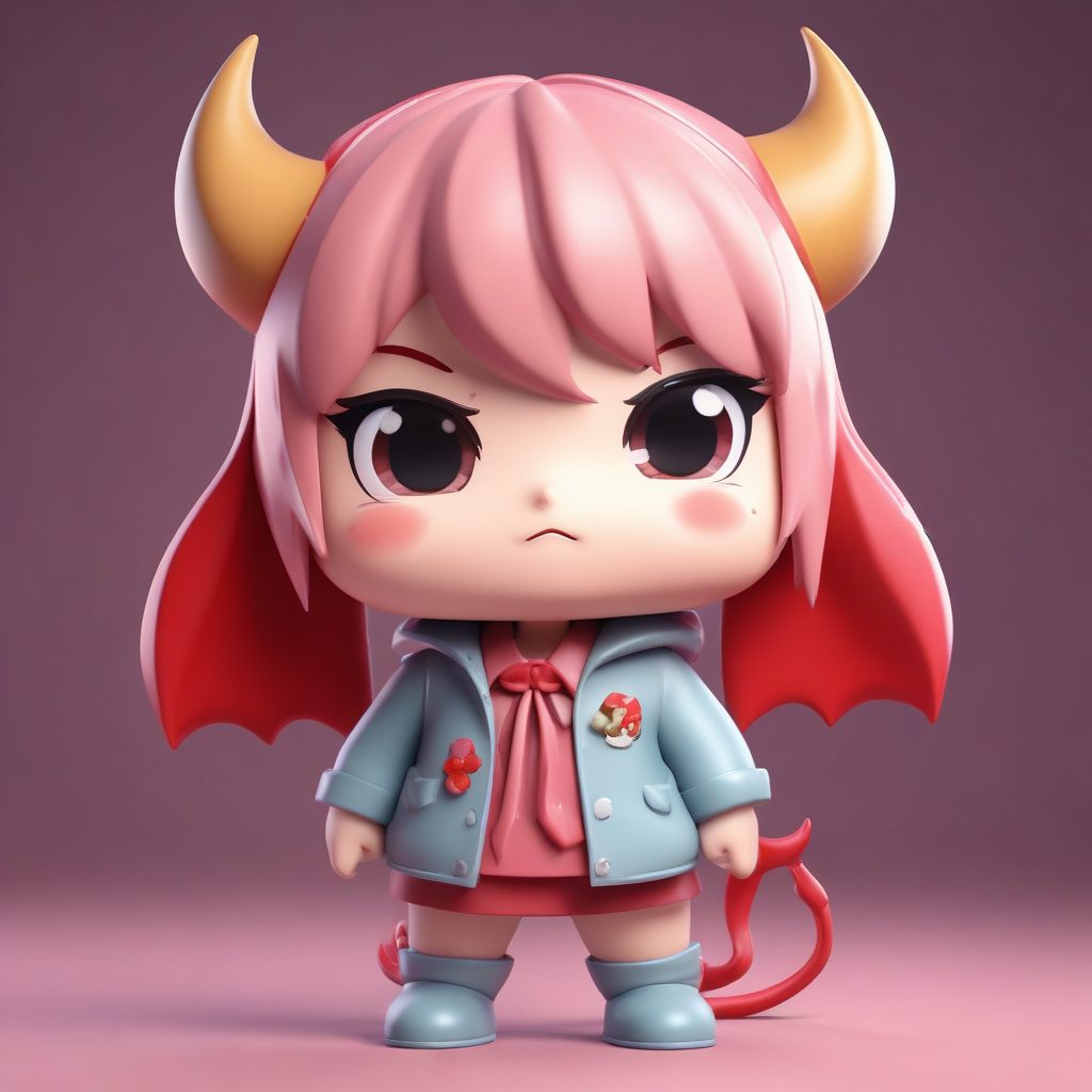 Pop Mart风格：Q版愤怒小恶魔的鼓腮动态表情渲染秘籍