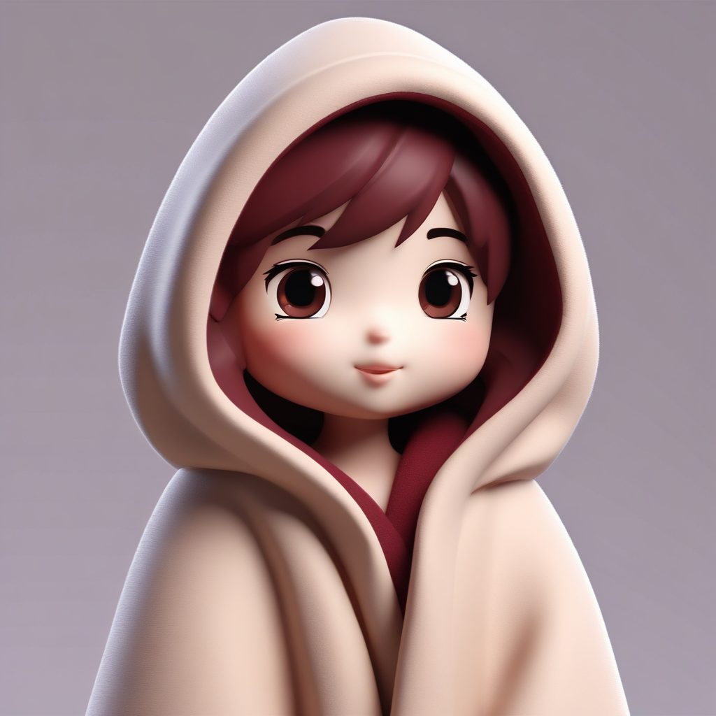 Pop Mart风格：Q版女孩披着小毯子的治愈系全身照