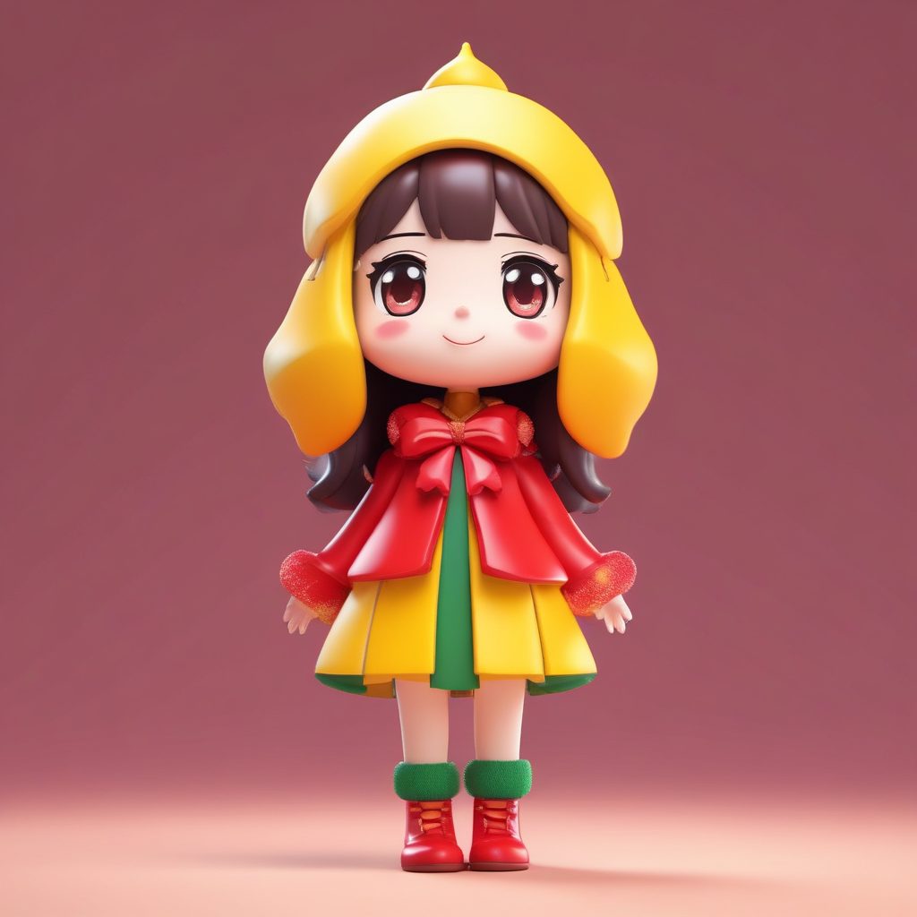 Pop Mart风格圣诞女孩：高抛光粘土纹理，动态全身站立图秘籍