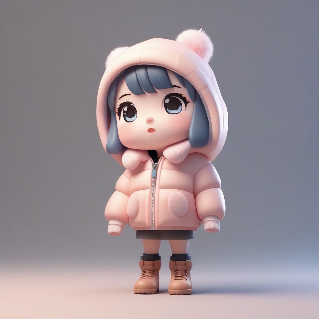 Pop Mart风Q版粘土人物:圆润特征冬季穿搭全身萌系渲染