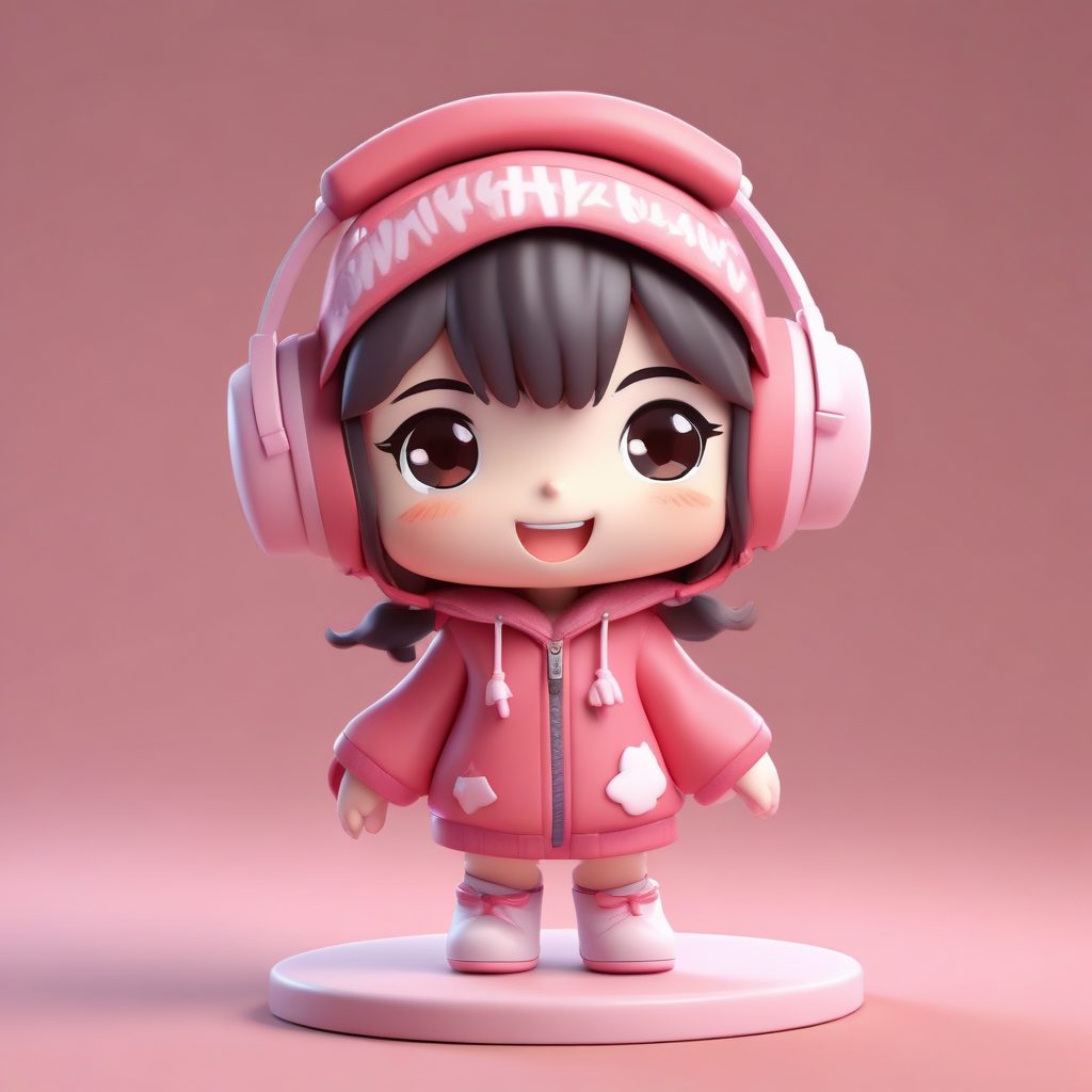 Pop Mart盲盒:Q版女孩戴着耳罩和口罩的可爱全身照