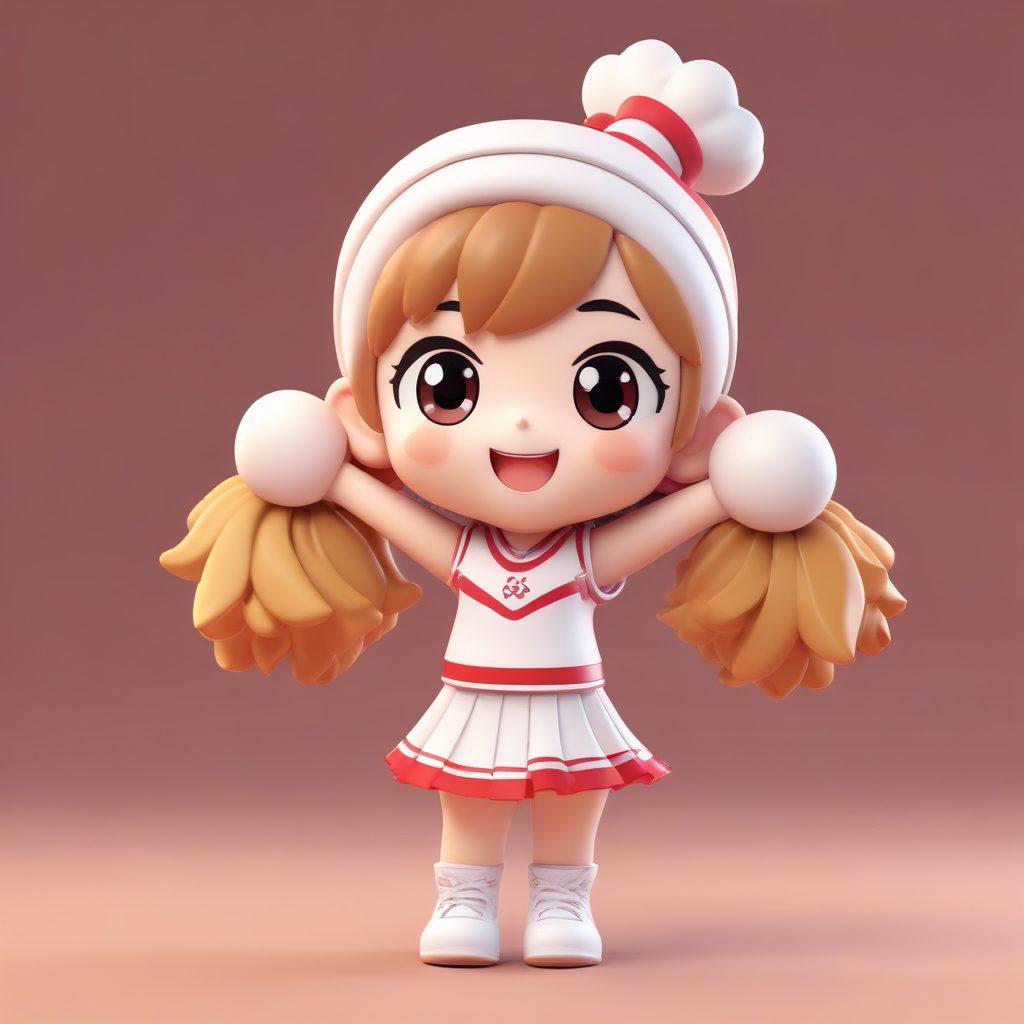 Pop Mart Q版啦啦队员：高举双手的热情动态姿势渲染