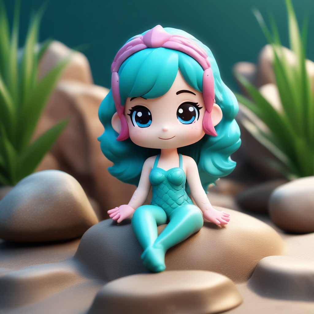 Pop Mart Q版美人鱼：坐姿泼水动态与俏皮眨眼表情