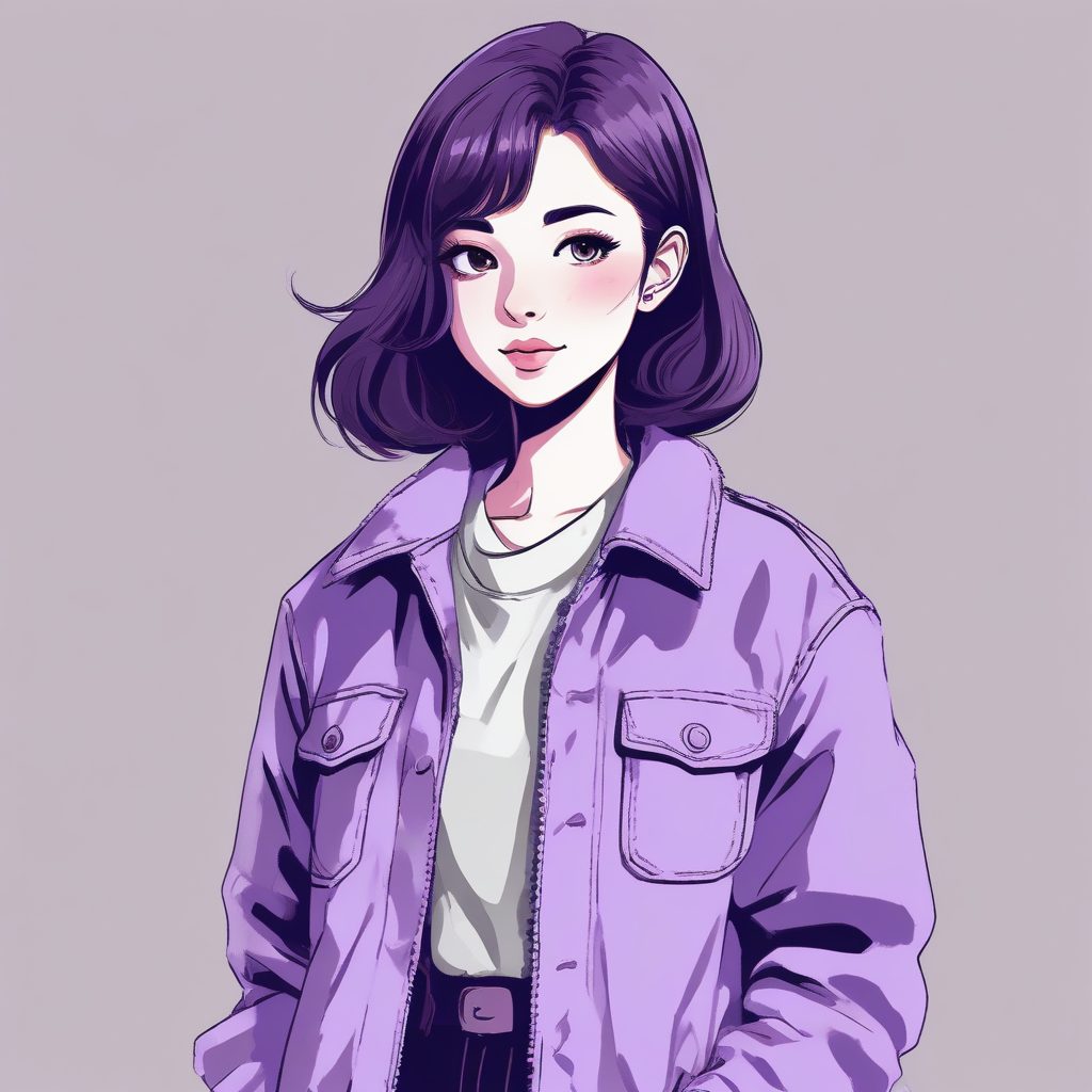 🍇葡萄紫复古!灯芯绒外套少女全身线稿,日系时尚穿搭生成