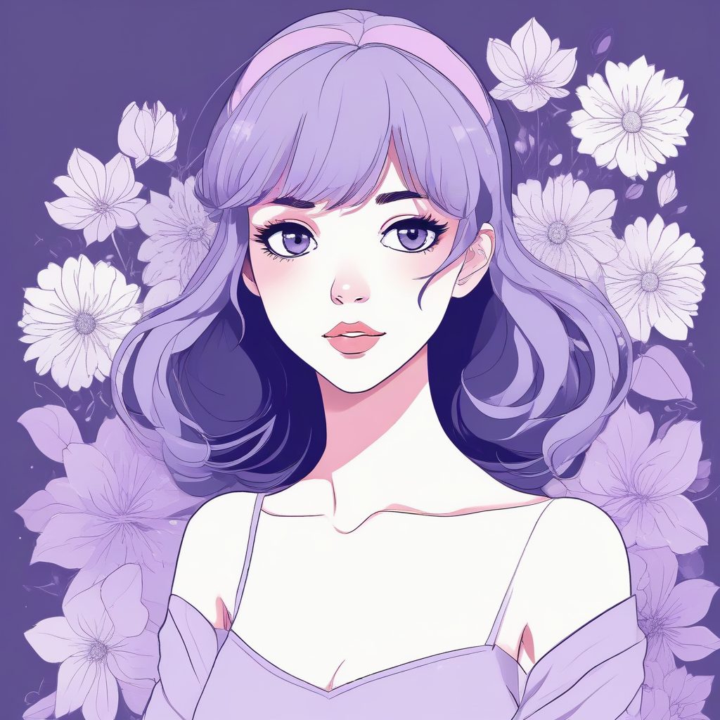 🍇葡萄紫梦境:极简风女孩与花朵,低饱和度高级感壁纸