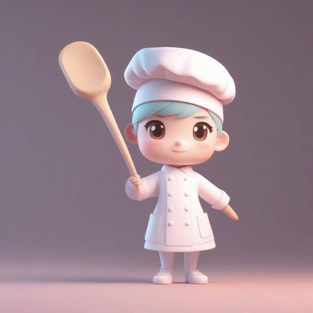 Q版厨师盲盒手办渲染：C4D粘土质感，全身站立照AI提示词教程