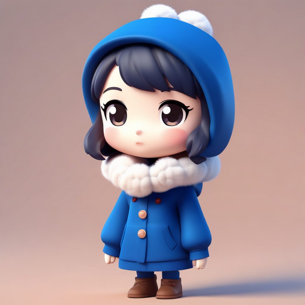 Q版盲盒手办:戴围脖和雪花头饰的可爱侧面照