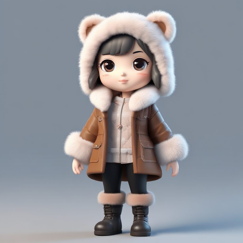 Q版皮草拼接外套：奢华感3D粘土材质全身渲染