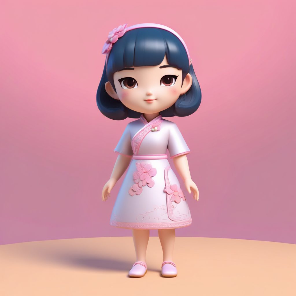 🔥Q版旗袍少女C4D手办立绘！高细节8K渲染， Pastel色纯色背景✨