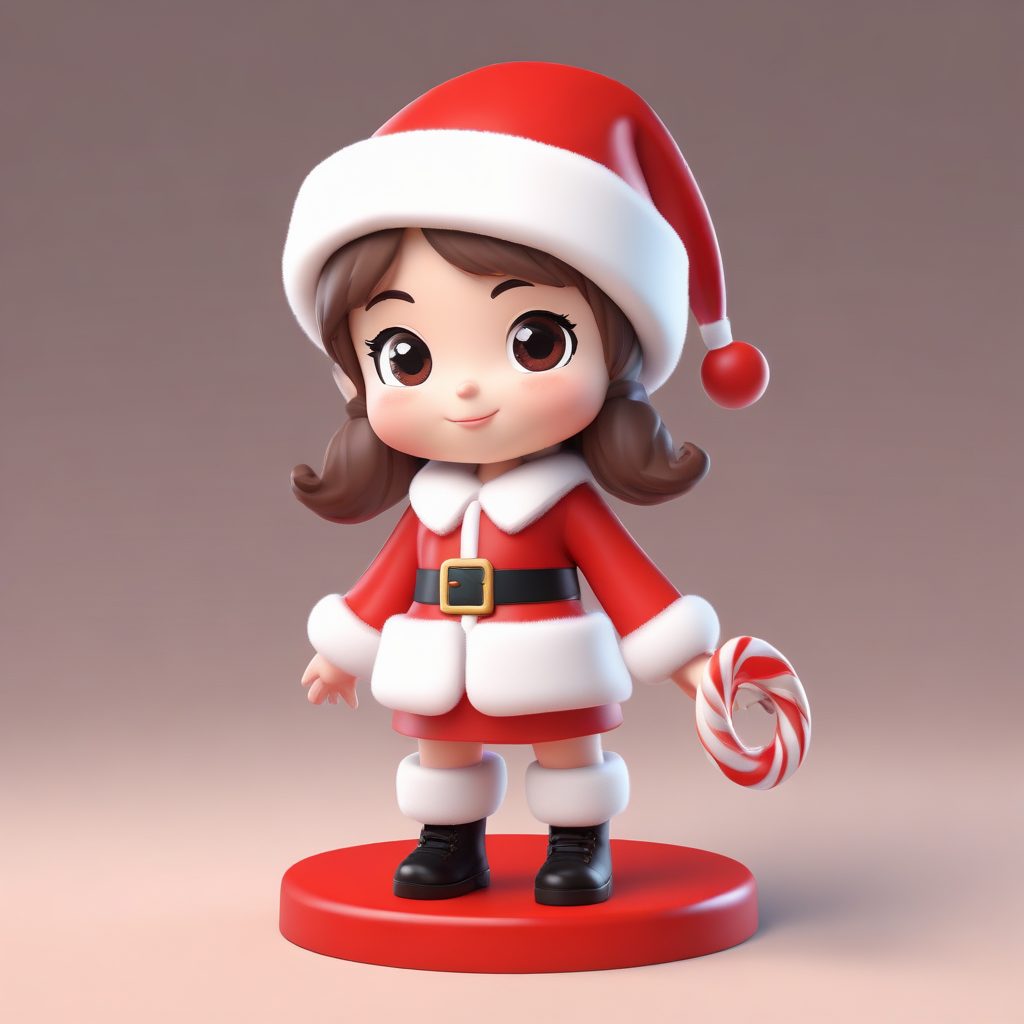 Q版圣诞女孩3D盲盒手办:C4D粘土材质渲染,高分辨率站姿提示词
