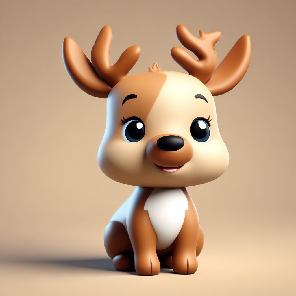 Q版圣诞驯鹿：Pastel色系粘土材质C4D全身站立图AI提示词（盲盒风）