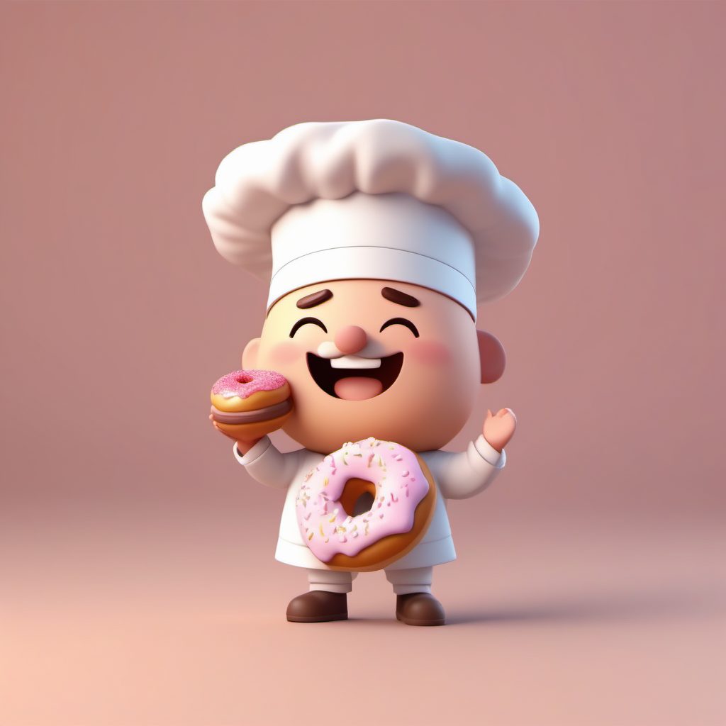 Q版甜甜圈厨师:高饱和度粘土材质AI绘图提示词