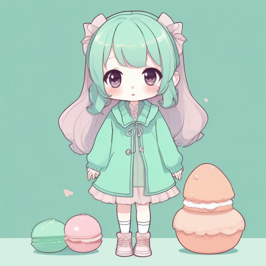 Q版田园风可爱女孩:极简治愈系插画,马卡龙低饱和度全身图